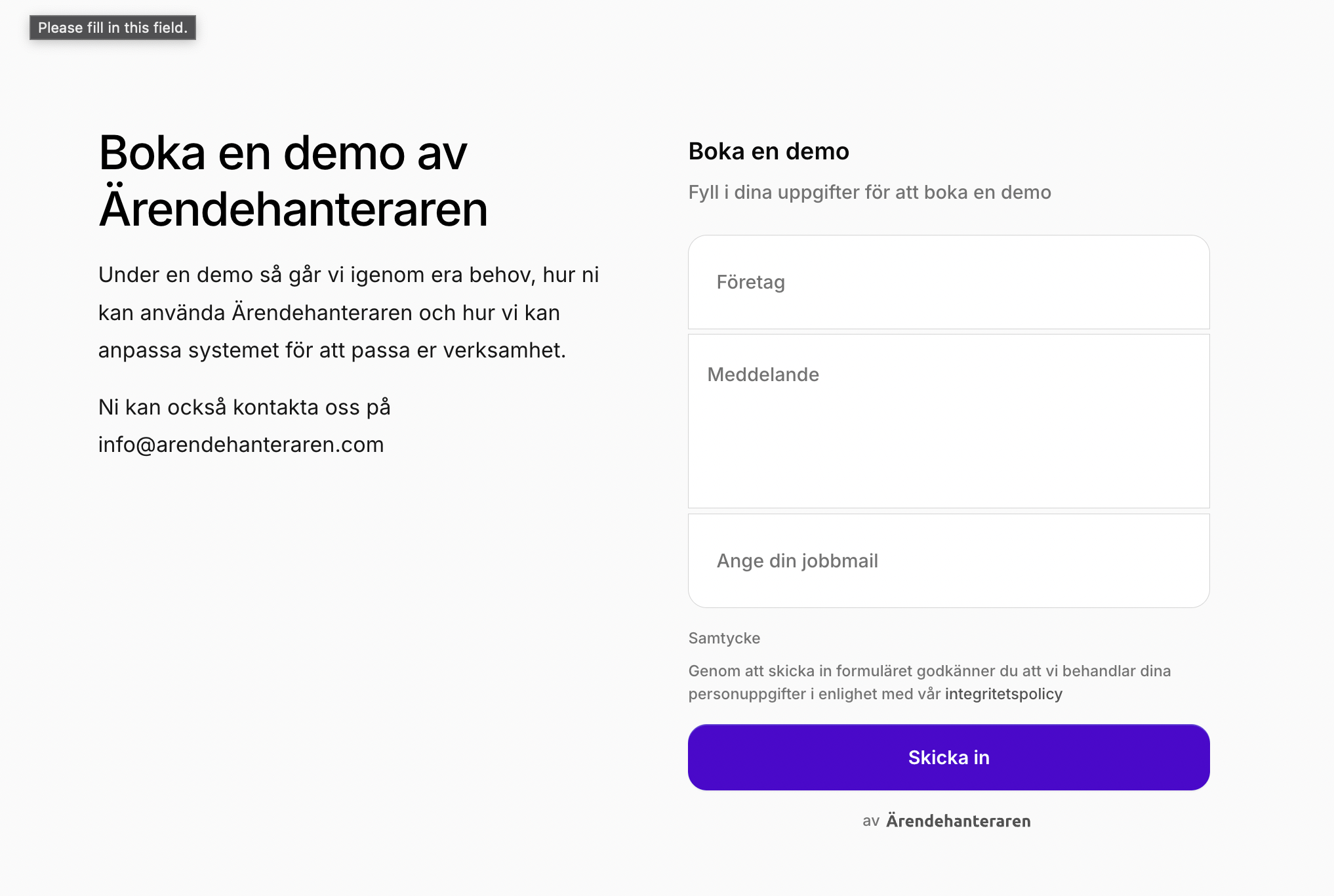 Resultat – ett inbäddat kontaktformulär ärenden på en publik webbsida