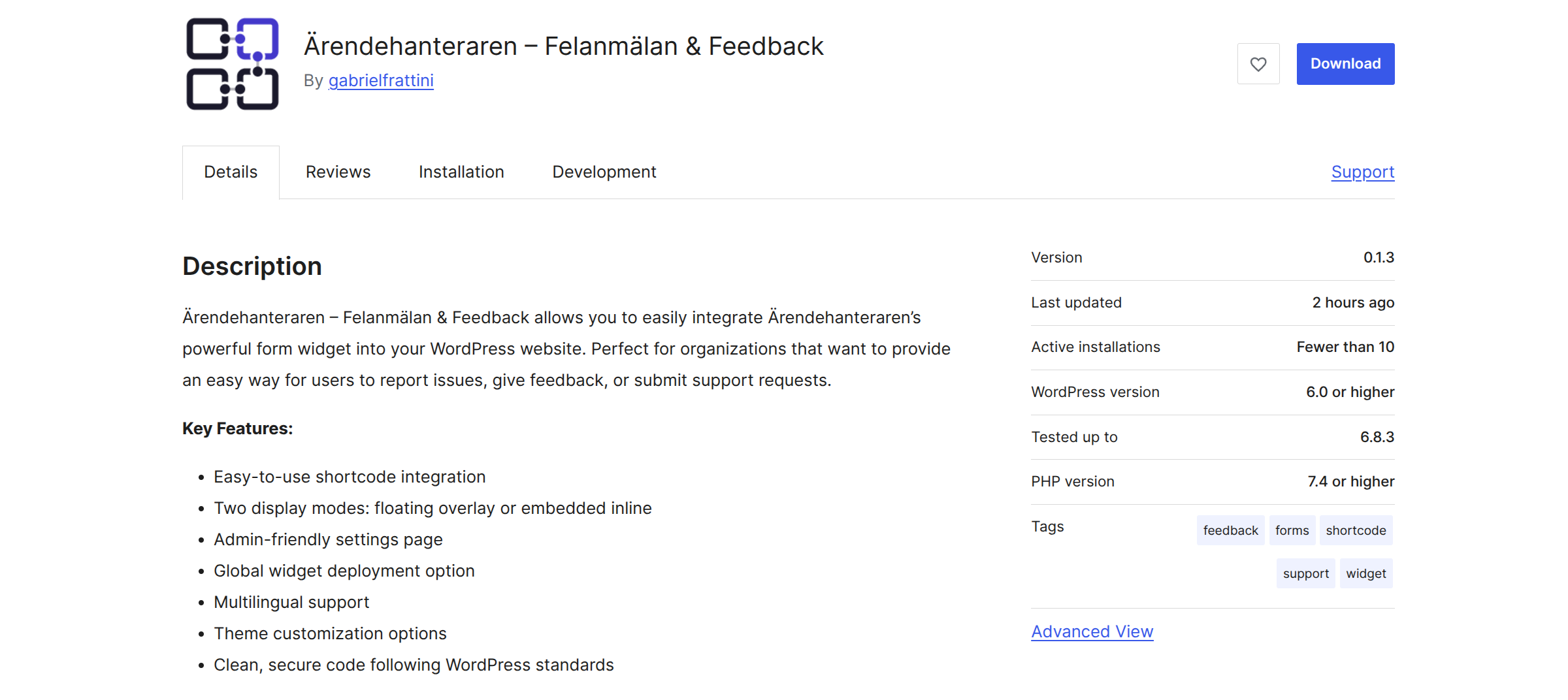 Sök och installera WordPress-pluginet Ärendehanteraren – Felanmälan & Feedback